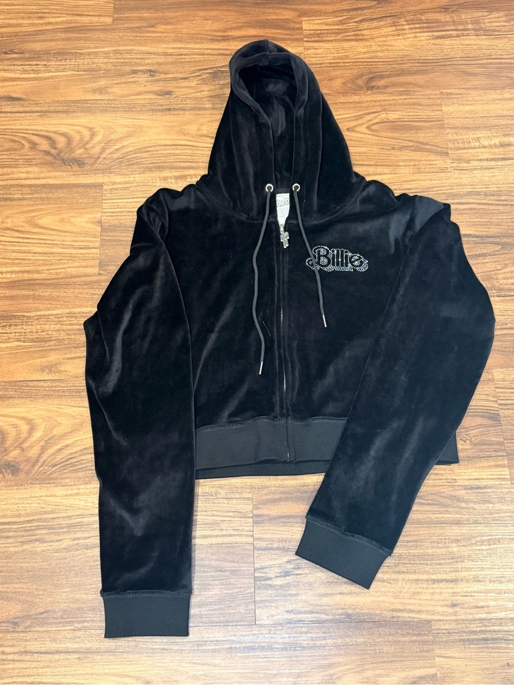 Billie Eilish Barbie Hoodie Womens XXL Black Zip Up Rhinestone Logo Velour